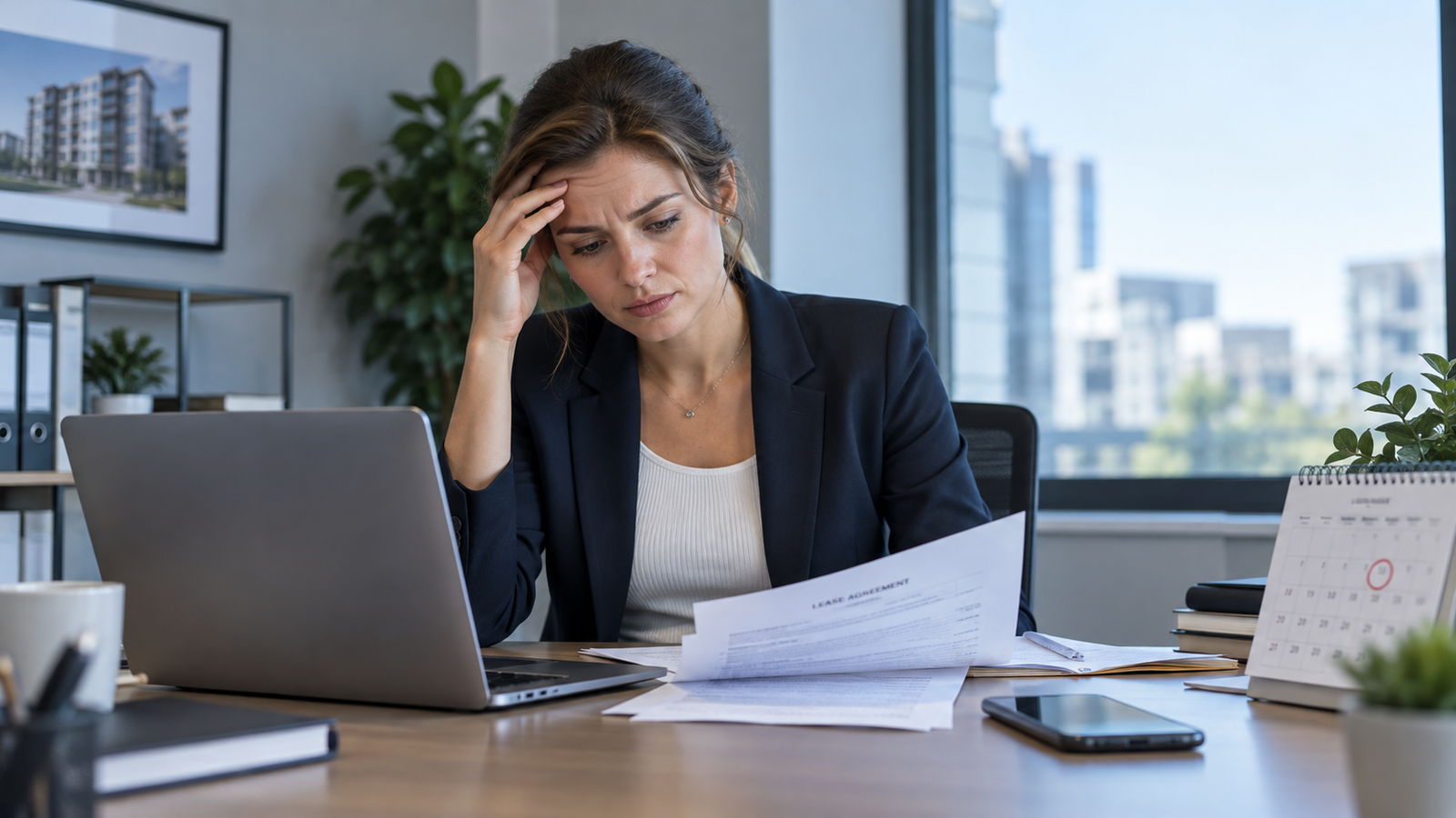Administradora inmobiliaria detectando tarde un pendiente de arrendamiento